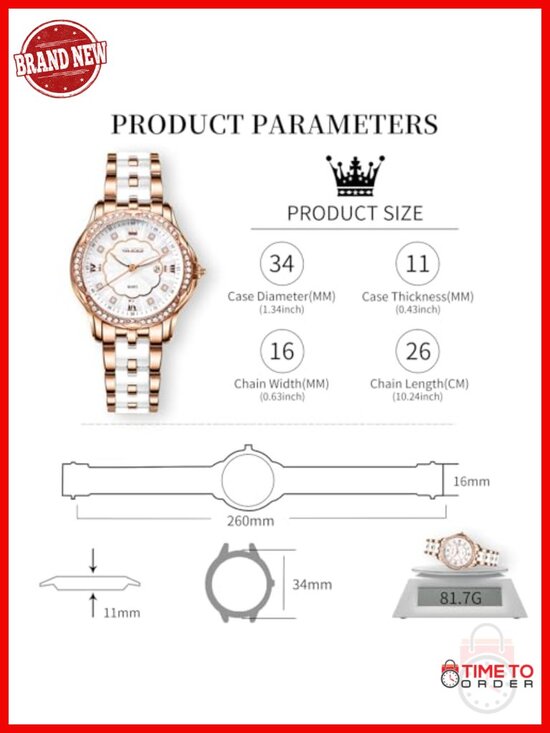 Luxury Ceramic Watch Diamond Rose Gold Dial Quartz Dress Watch Water Resistant main image 6